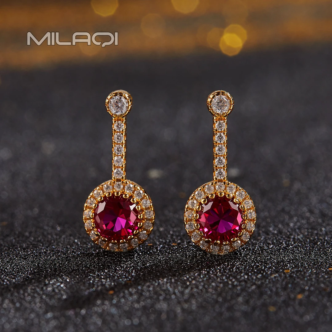 米拉奇 培育红宝石925银金色简约耳钉 S271（不带证书）