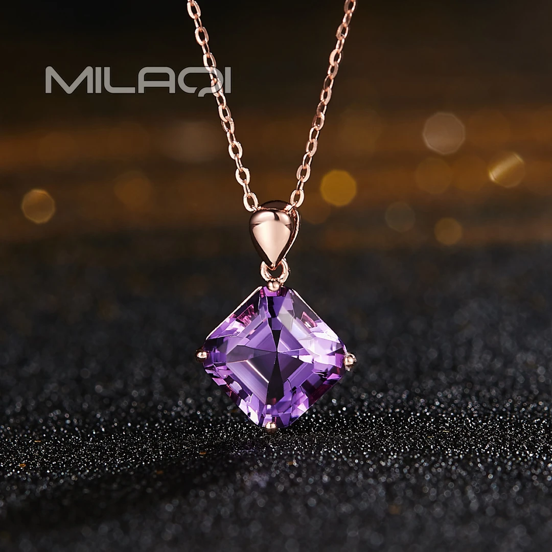 米拉奇 紫水晶925银玫瑰金镶嵌简约项链 S252
