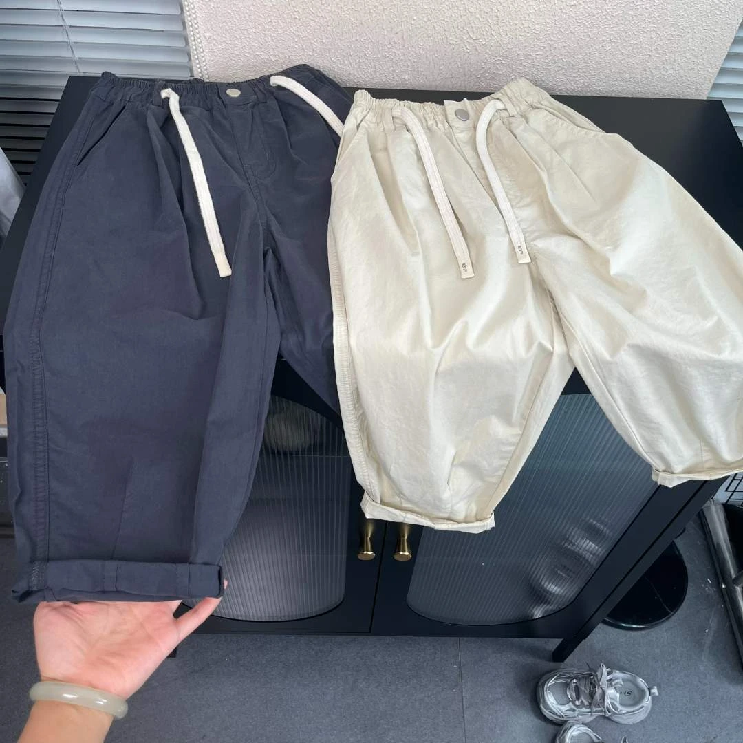 儿童裤子2025夏季浅秋薄款百搭时尚宽松韩版纯色夏款松紧腰休闲裤