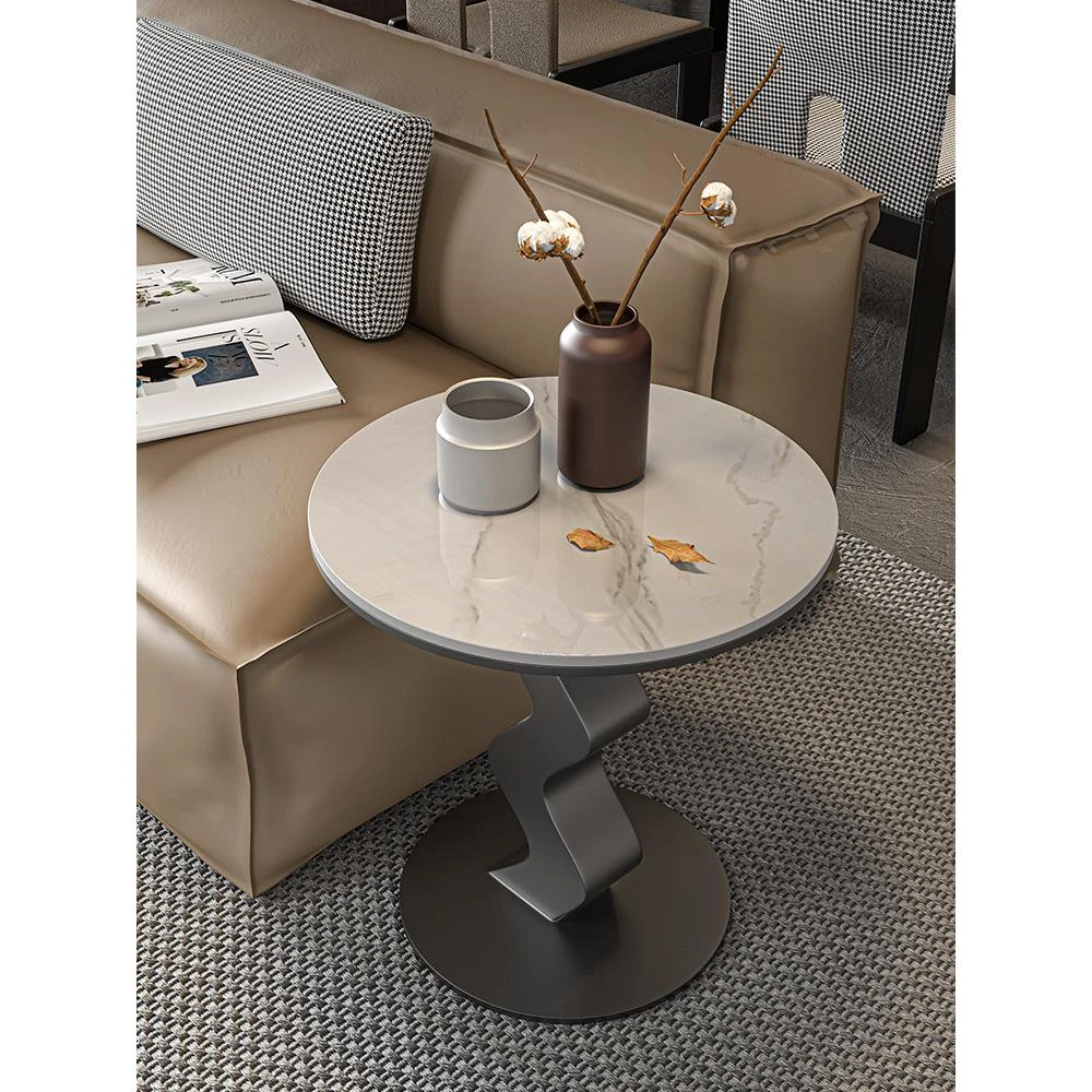 意式轻奢岩板边几茶几客厅沙发边桌简约角几阳台小圆桌小茶几创意