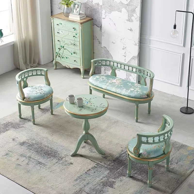 59*70美式茶几角几客厅沙发边几小茶几小户型茶桌彩绘圆几小桌子