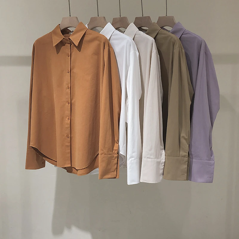 东大门长袖衬衫女春新款宽松叠穿百搭高品质内搭打底衬衣