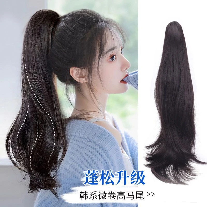 高马尾微卷假发女中长卷发自然网红抓夹辫子假发女长发马尾