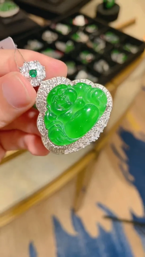 【闪购商品】翡翠吊坠银S925镶嵌60167天然翡翠A货吊坠多样性发