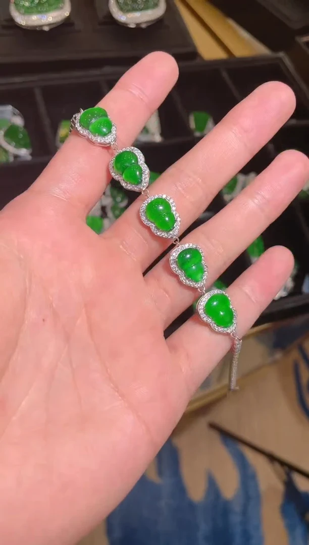 【闪购商品】翡翠手链银S925镶嵌60187天然翡翠A货手链多样性发