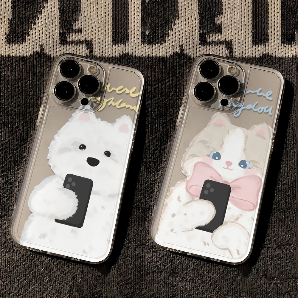 玩手机猫狗苹果oppo小米华为iPhone15手机壳14promax太空软13/12
