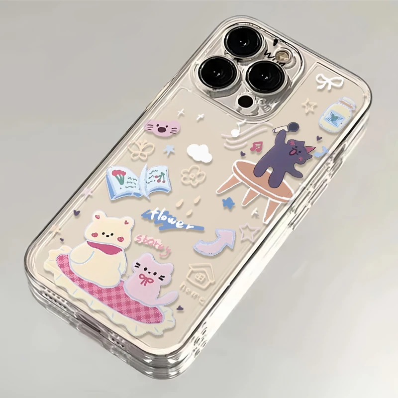 可爱音乐猫咪苹果华为iPhone15/14promax/13/12/11手机壳软太空壳