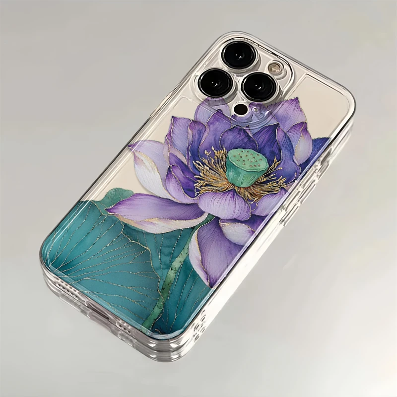 紫莲花适用苹果iPhone15/14promax华为手机壳13软12松弛感太空壳