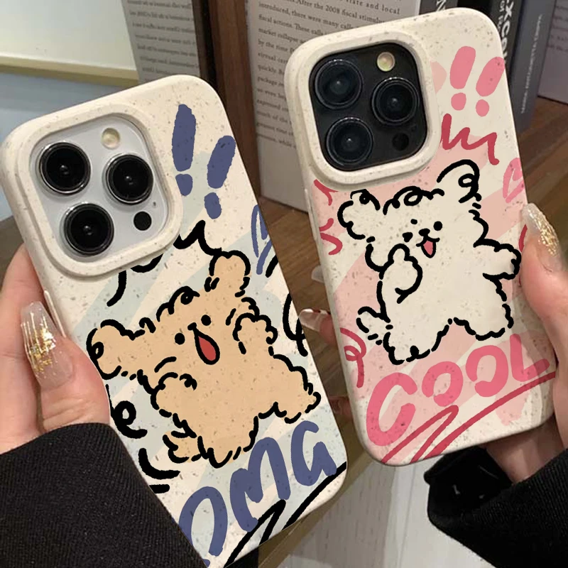惊讶小狗情侣苹果15小麦壳iphone14promax/12/13手机壳11软xs/xr