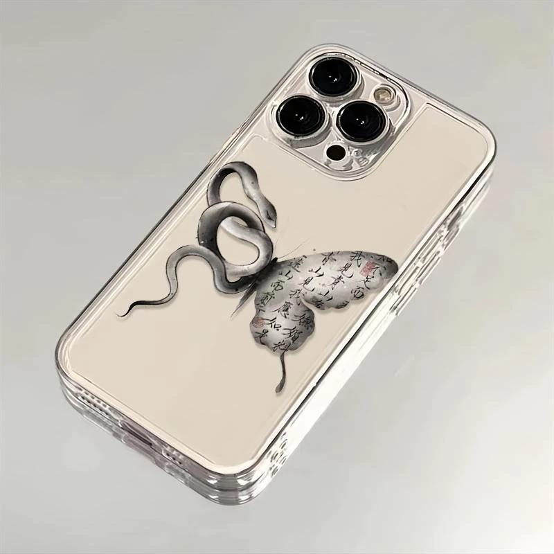 书法蝴蝶与蛇适适用苹果华为iPhone15/14promax/13手机壳软太空壳