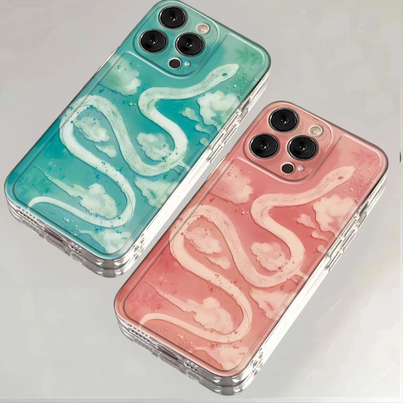 粉晶晶小蛇适用苹果iPhone15/16promax华为手机壳13/12/14太空11