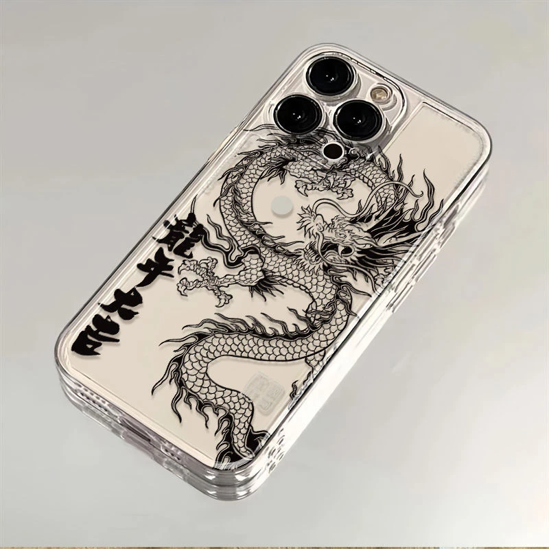 龙年大吉线条龙苹果华为iPhone15/14promax/13/12手机壳软太空壳