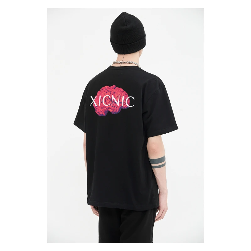 XICNIC大脑印花T恤潮流圆领短袖 夏季宽松休闲国潮纯棉百搭情侣装
