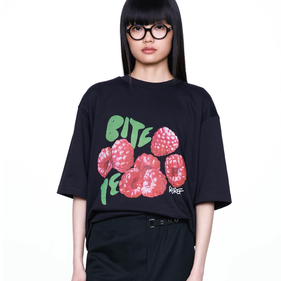 redref 纯色印花树莓长款T恤