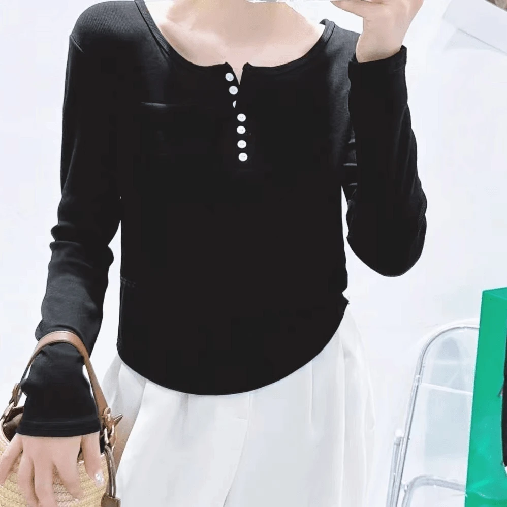 百搭显瘦舒服打底衫！洋气圆领长袖！气质时尚秋季舒服透气微喇