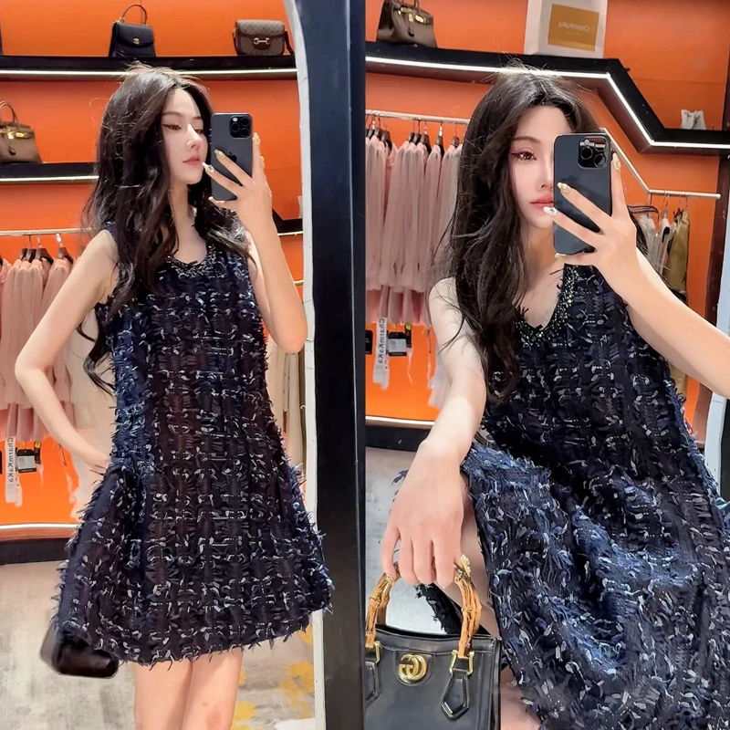 【蔚蓝星河】90205+90139双排扣V领串珠香风羽绒服外套