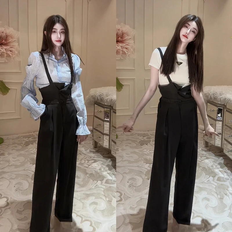 【仲夏夜之梦】90004两粒扣花苞腰可调节背带裤