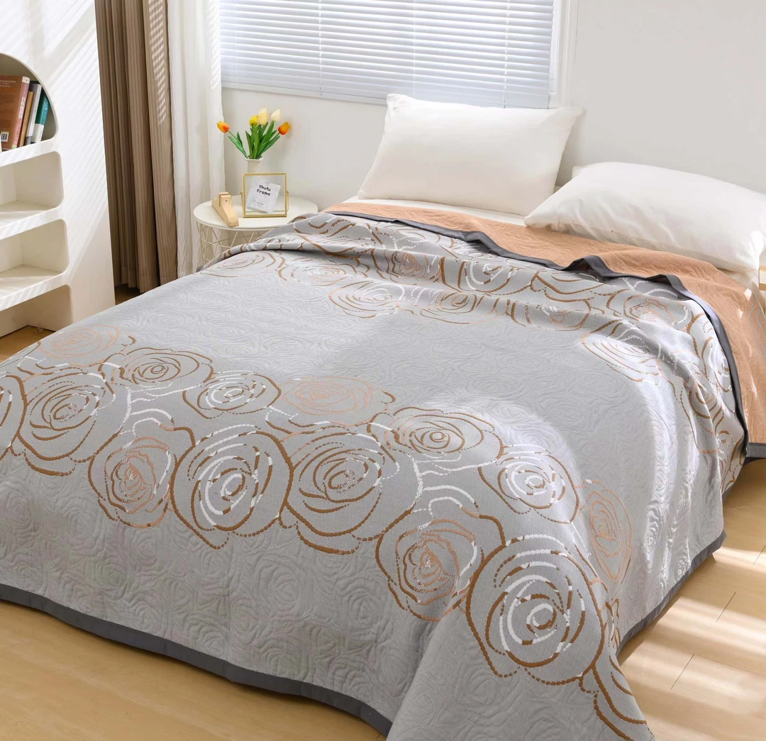 【Y玫瑰物语】200*230cm多层轻奢亚麻长绒棉透气亲肤床盖机洗