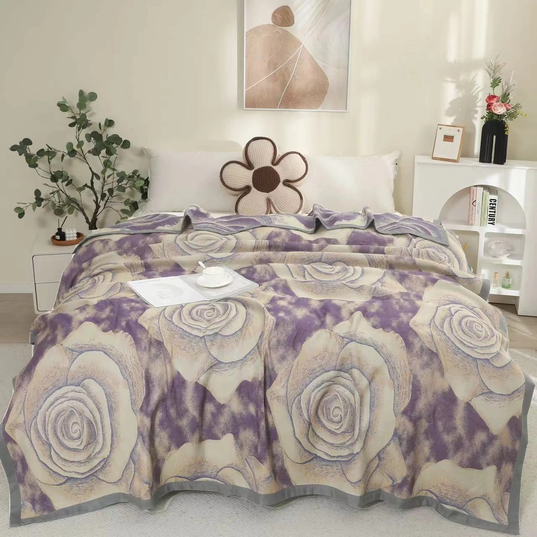 AG【Y紫雾】200*230cm可铺可盖多层纱布亲肤通用高端床盖