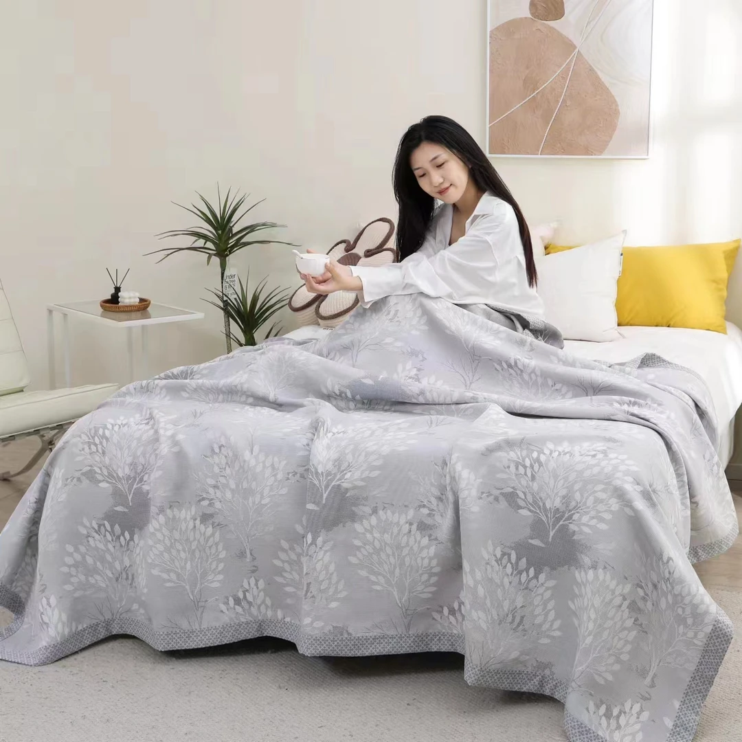 【Q丛林密语】240*250cm轻奢长绒棉亚麻冰氧纤维加大床盖四季可机洗