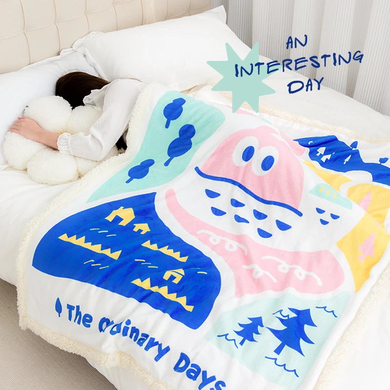 慕奈小怪兽爱心湖羊羔绒休闲毯办公室盖毯居家幼儿园午睡毯加厚