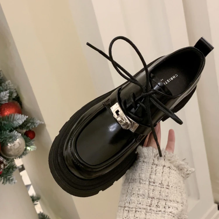 【子安专属】伯克公路~锁扣圆头松糕厚底系带小皮鞋乐福鞋E24D449A