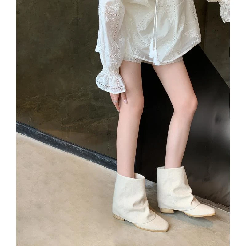 【唐菀Zoey专属】韩国方头粗跟烟管靴西部短靴女堆堆靴E3307039