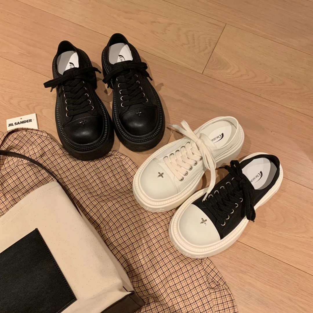 苏茵茵休闲板鞋女ins风厚底小白鞋夏季百搭英伦风帆布鞋E4316303