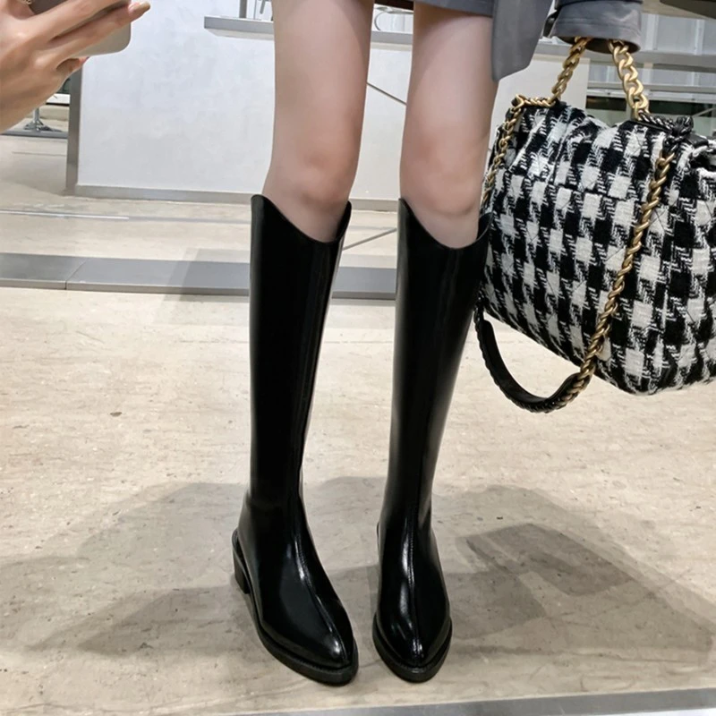 【苏茵茵】腿精女孩~尖头后拉链中高筒长靴女西部靴214T1453