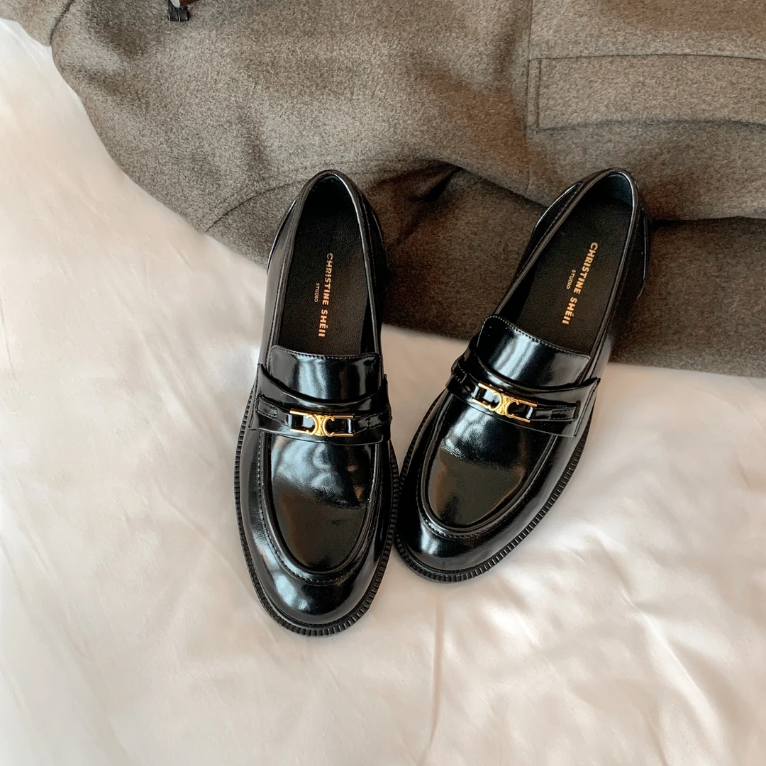 苏茵茵百搭乐福鞋女款气质爆款小皮鞋厚底增高一脚蹬单鞋E3402089