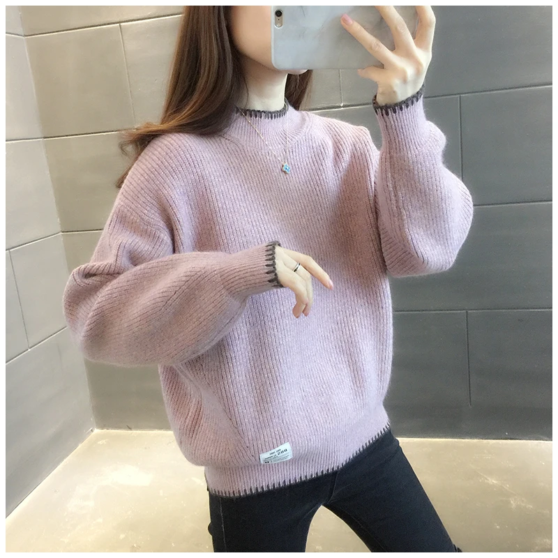 新款秋冬季女中大童加绒加厚毛衣爆款15岁初中生时尚打底针织衫13