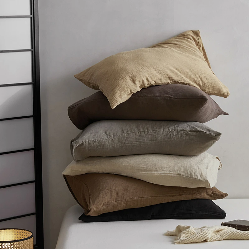 A类双层纱枕头套纯棉2025新款48cmx74cm美拉德色系枕套一对装
