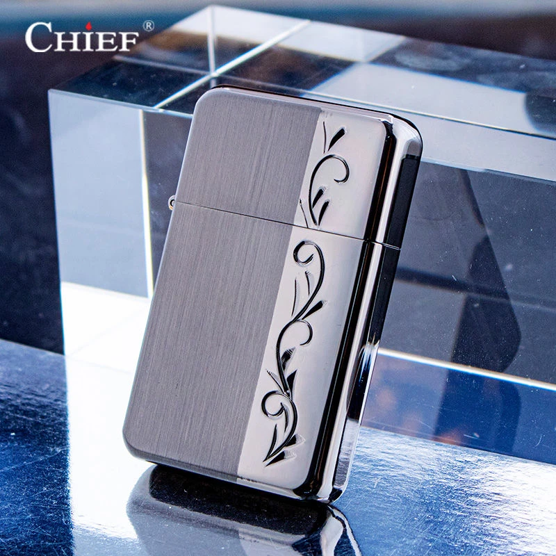 Chief高颜值超薄古风雕花煤油打火机复古创意个性送父亲节礼品男