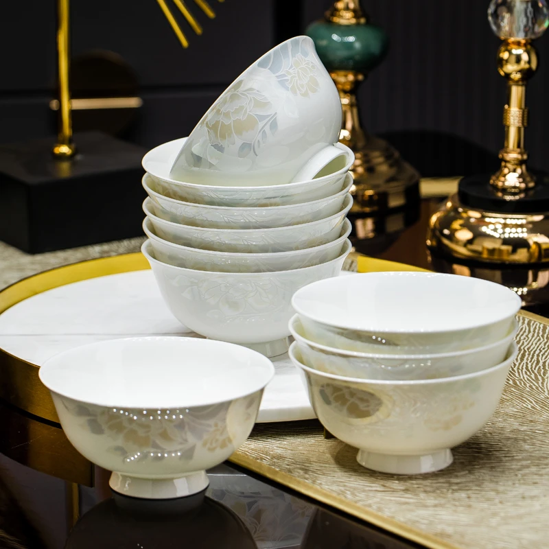 清雅名媛5.2英寸高脚碗8个（点关注送2个）景德镇家用陶瓷餐具防烫