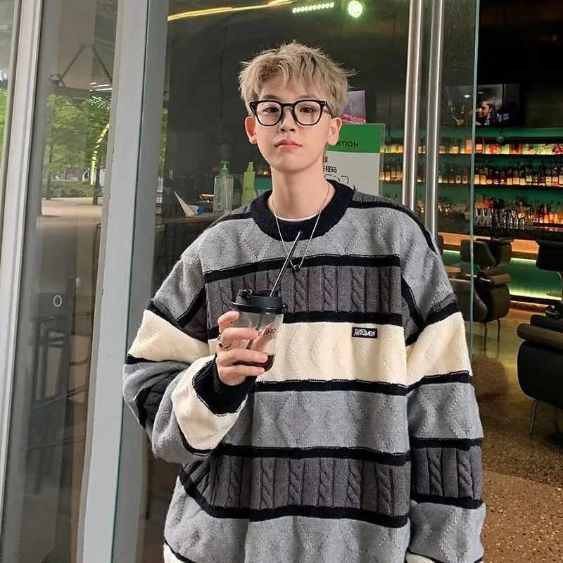 百搭毛衣男款美式拼色内搭针织衫秋冬季加厚慵懒风感情侣线衣外套