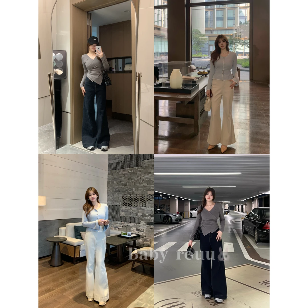 baby rouu【现货】【长腿滤镜】温与柔随意慵懒上衣超好穿加绒牛仔裤