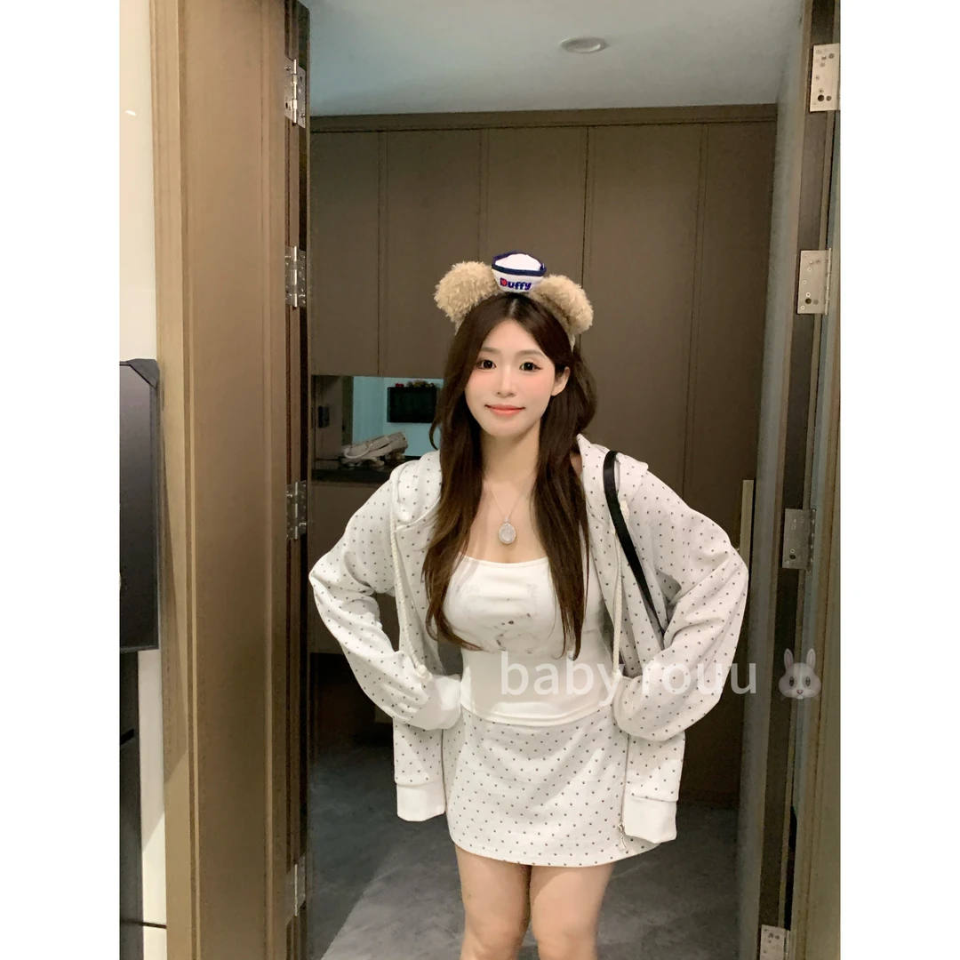 baby rouu【元气早八】温与柔慵懒风时尚显瘦灰色休闲连帽卫衣套装