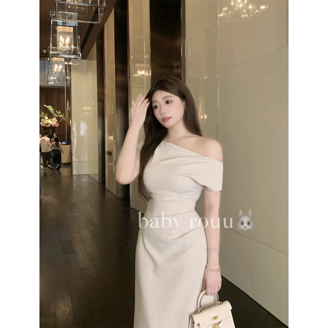 baby rouu【优雅月光】气质显瘦夏季法式开叉连衣裙