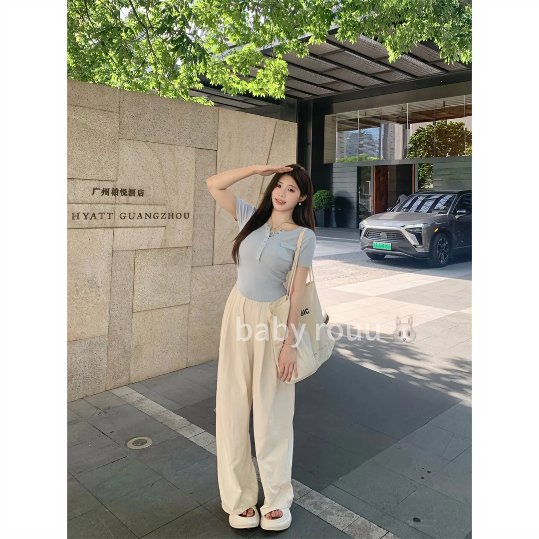 baby rouuXD尚990457【轻颜韩女】夏季纯欲性感V领小众正肩T恤