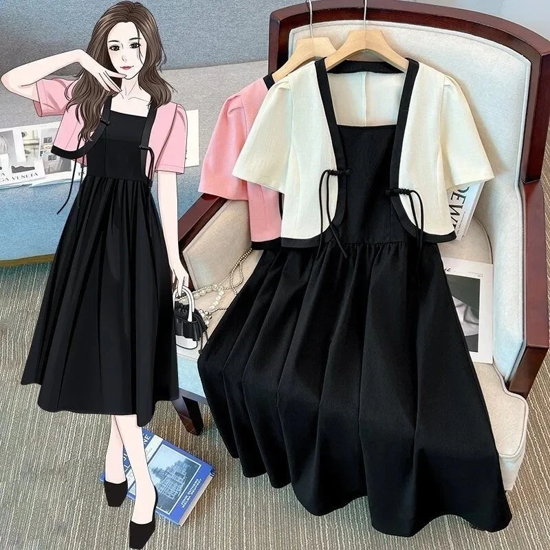 夏季新款女装气质小香新中式复古小外套收腰吊带裙小众国风连衣裙