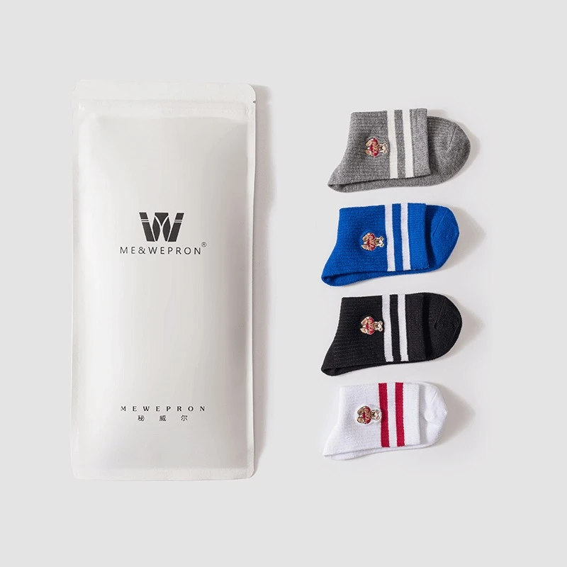 【买四送二】新疆长绒棉纯色小熊刺绣卡通儿童防臭吸湿排汗透气童袜