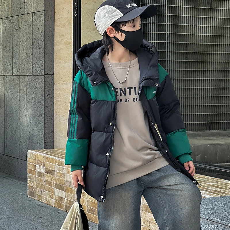 儿童冬季新款时尚撞色羽绒服男童女童加厚保暖白鸭绒羽绒服外套