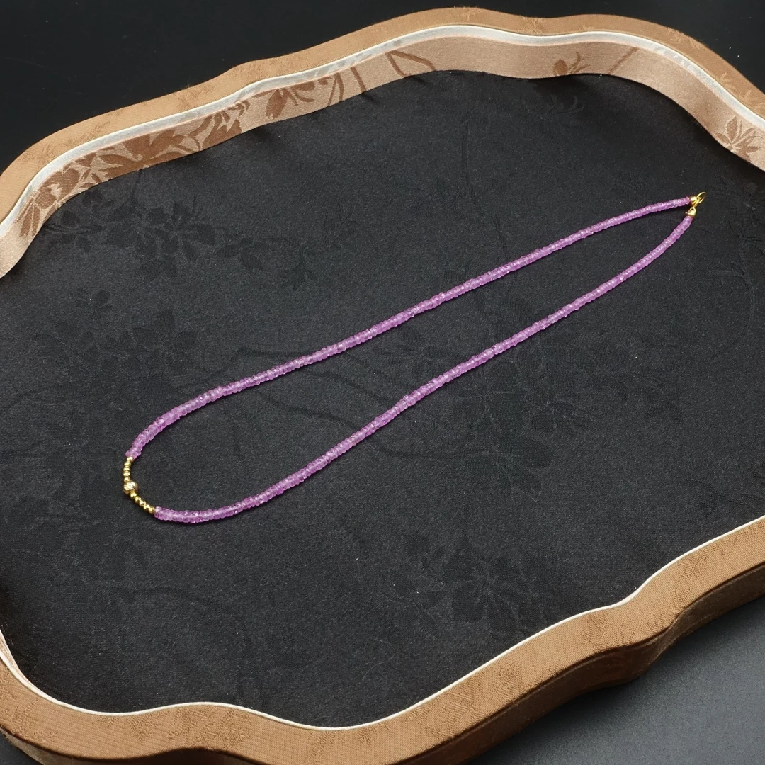 JUSTARRY【文灿】18k金天然紫粉蓝宝石项链锁骨链（定位扣非18k金）