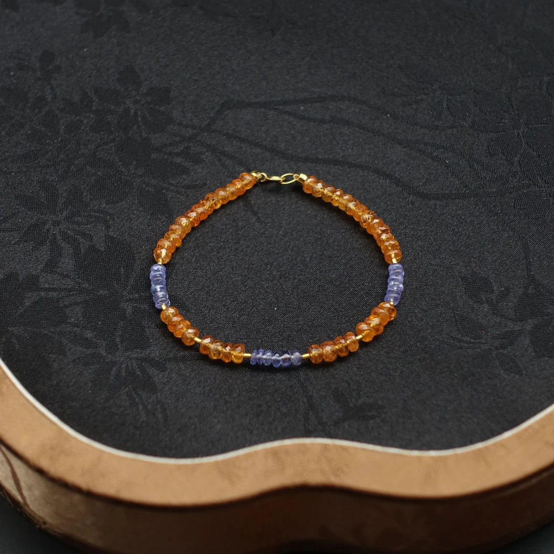 JUSTARRY【凌霜】18k金天然石榴石芬达石坦桑手链（定位扣非18k金）