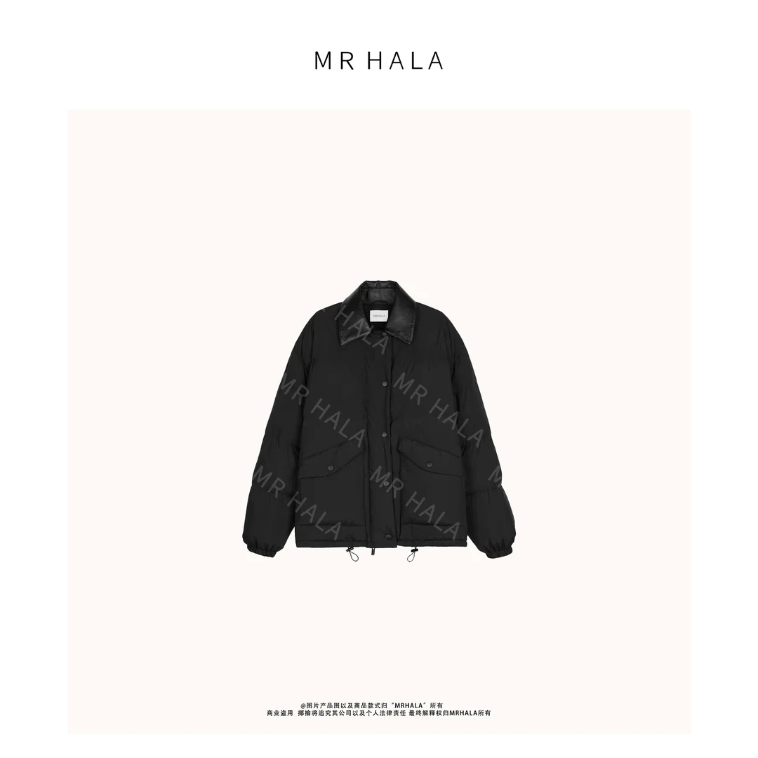 MRHALA聚妙衍线真小牛皮鸭绒羽绒服女 LW411186