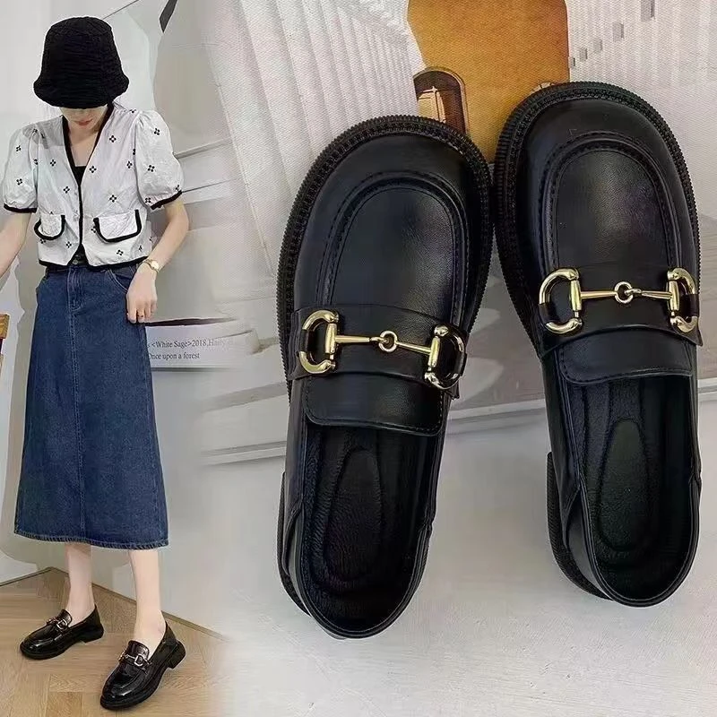 香港中寰奢仓小皮鞋2024夏秋新款平底韩版套脚英伦风软皮单鞋