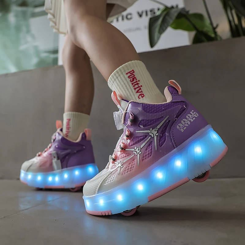 女童暴走鞋隐形四轮可收缩儿童轮滑灯鞋2024新款男童暴走鞋溜冰鞋