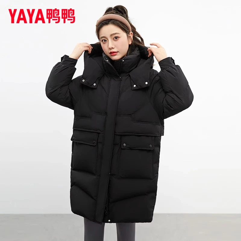 YAYA/鸭鸭羽绒服女士中长款休闲宽松韩版通勤保暖外套YE3B600475L