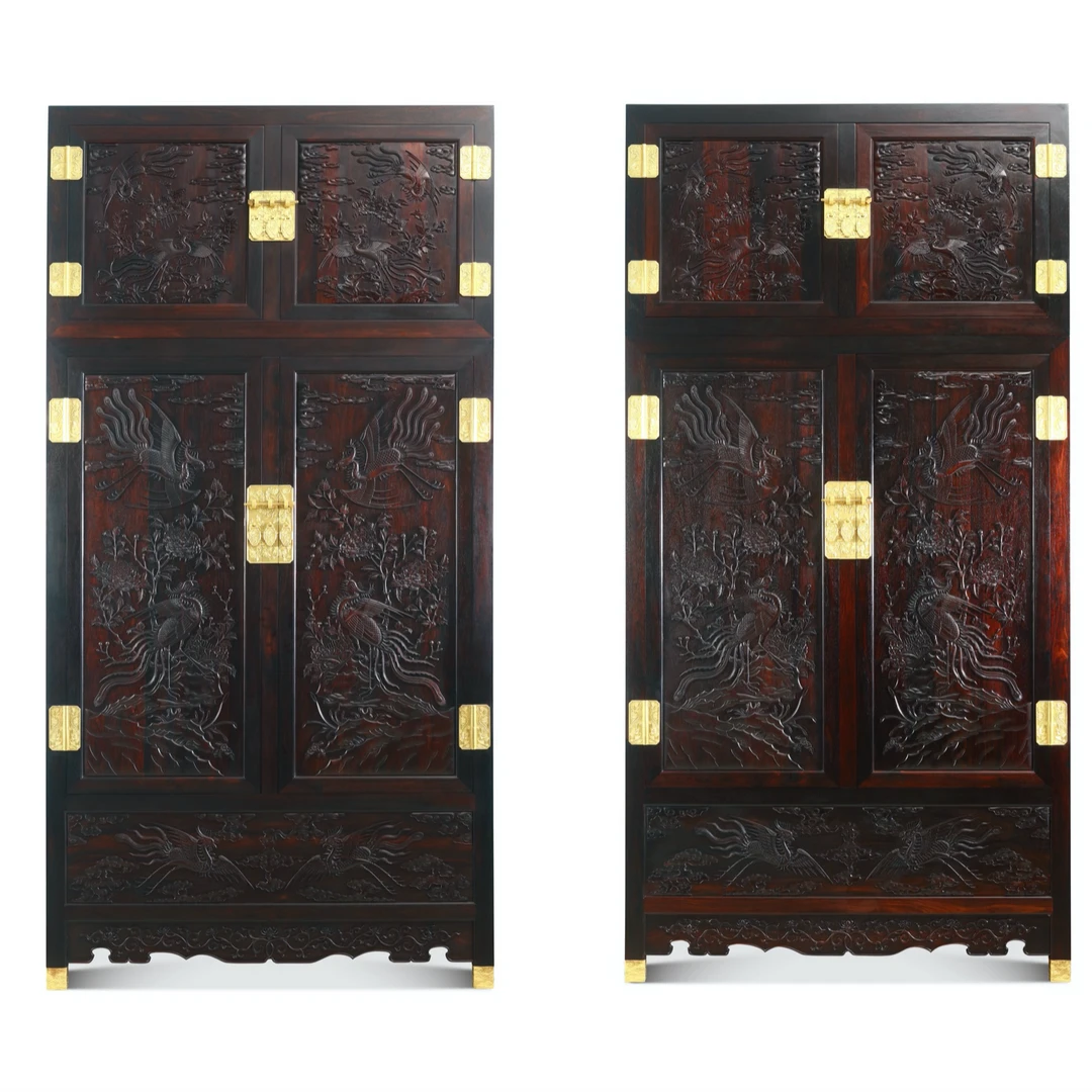 紫檀 鸾凤牡丹纹顶箱柜