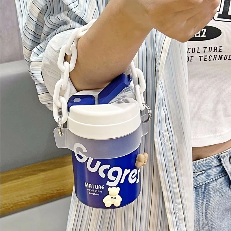 可爱保温杯ins咖啡杯新款女生2024随行吸管杯便携儿童学生杯子男